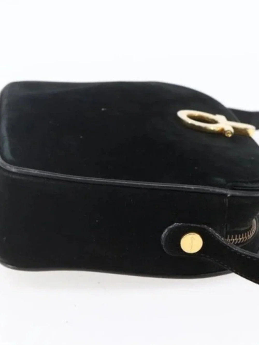 Salvatore Ferragamo Gancini Shoulder Bag Suede Black Gold Auth BA7988